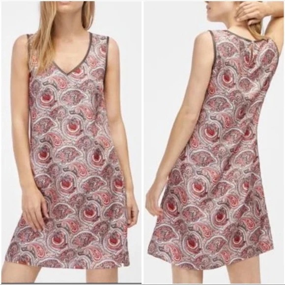 massimo dutti • nwt mulberry silk paisley slip dress mini 2 faux leather trim - Picture 2 of 10